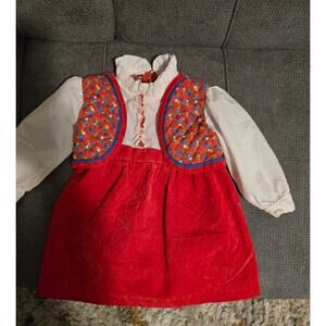 Vintage little girls dress with red velvet bottom